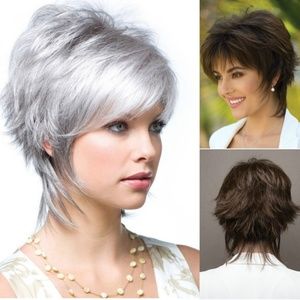 2 Color Optional Short Silver/Brown Hair Natural C